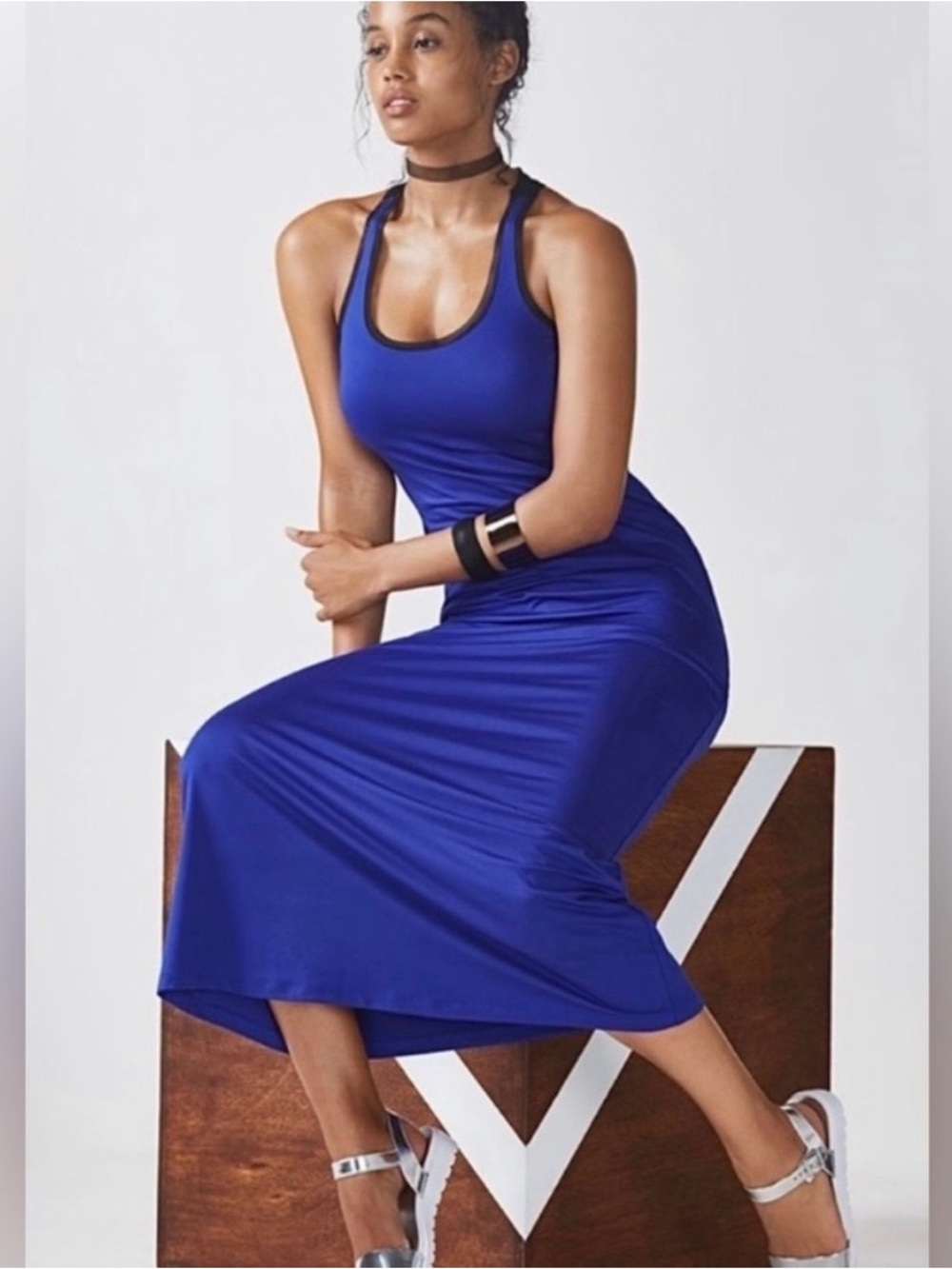 Fabletics Blue Mosa Racerback Maxi Dress | S
